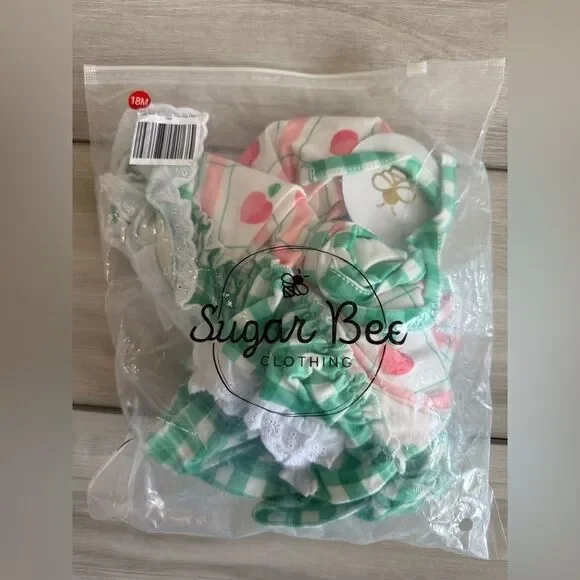 Sugar Bee Gown with Bloomers Peaches Plaid Green 18month NWT IN PACKAGE - Picture 10 of 10